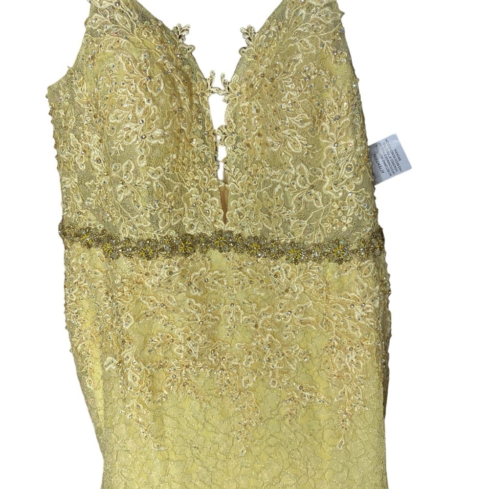 Mac Duggal 79341 Lace Embellished Trumpet Gown Lemon Yellow Size 16 NWOT - Picture 6 of 13